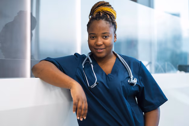 front view smiley nurse with stethoscope 23 2149741236